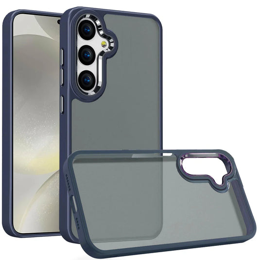 For Samsung s25/s24 Polished Oil Thick Acrylic Metal Button Hybrid Case Cover - Dark Blue