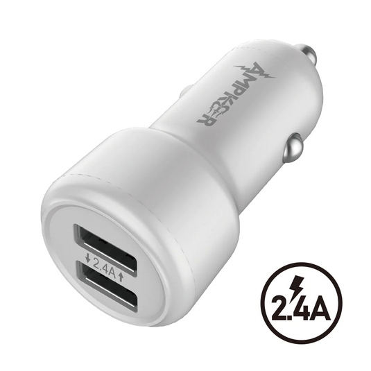 2 PORTS USB CAR Adapter - 2.4A - White  White