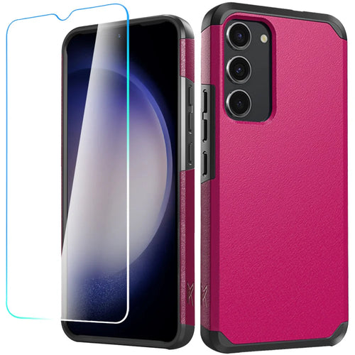 For Samsung S23 FE 5G Tough Strong Hybrid Case Cover + Tempered Glass - Hot Pink
