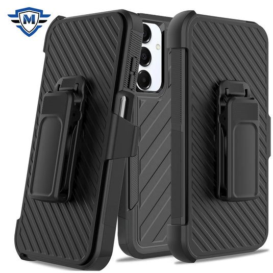 [METKASE] For Samsung A16 5G METKASE Noble lined shockproof dual layer hybrid With Holster - Black/Black