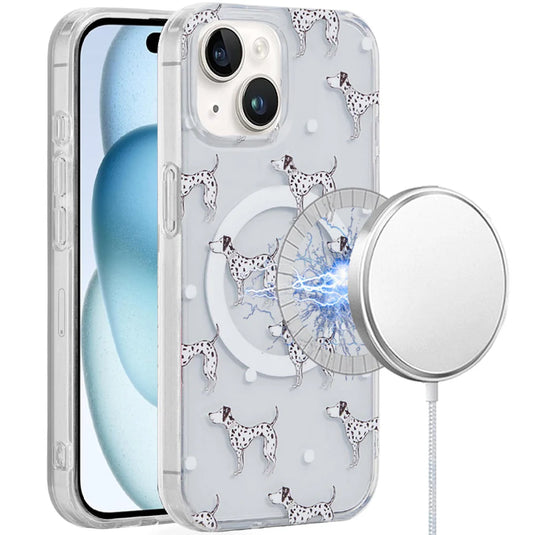 For iPhone 15 [Magnetic Circle] Double Layer Design IMD TPU Case - Dogs