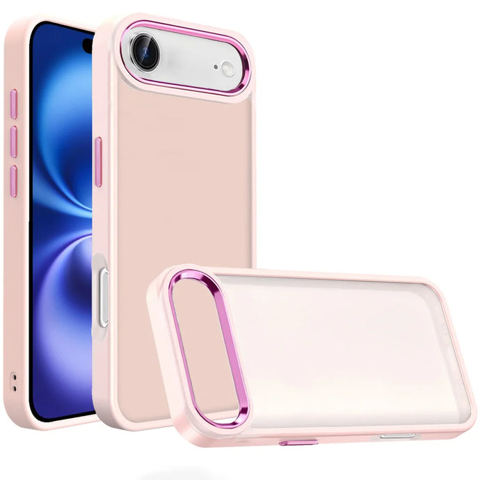 For iPhone 17 Air Polished Oil Thick Acrylic Metal Button Hybrid Case Cover - Light Pink