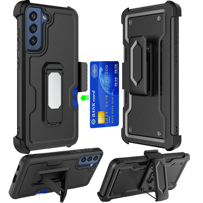 Load image into Gallery viewer, For Samsung Galaxy S22 CARD Holster with Kickstand Clip Hybrid Case Cover - Black Samsung Galaxy S22 Black
