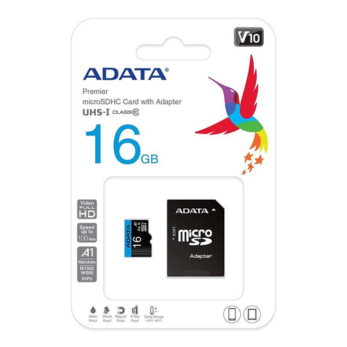 ADATA Premier 16GB MicroSDHC / SDXC UHS-I Class 10 V10 A1 Memory Card with Adapter Read up to 100 MB / s (AUSDH16GUICL10A1-RA1) ADATA Black