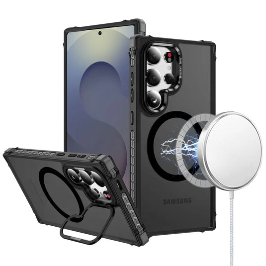 For Samsung s25 Ultra ShatterProof HQ Metal Camera Ring [Magnetic Circle] with Colorful Edged Bar Case - Black