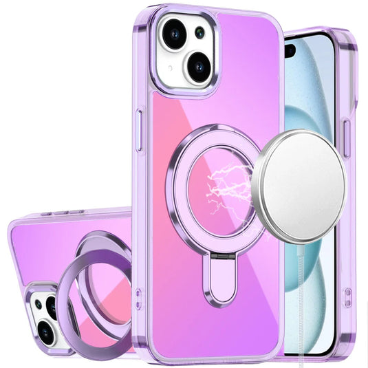 For iPhone 15 CHROME HQ Rotational Magnetic Ring Hybrid - Light Purple