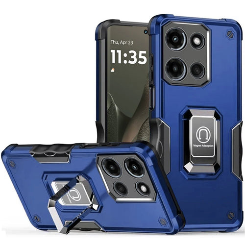 For Motorola Edge 2025 OPTIMUM Magnetic Ring Stand Hybrid Case Cover - Blue