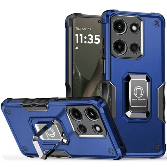 For Motorola Edge 2025 OPTIMUM Magnetic Ring Stand Hybrid Case Cover - Blue