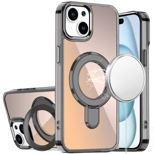 For iPhone 15 CHROME HQ Rotational Magnetic Ring Hybrid - Black