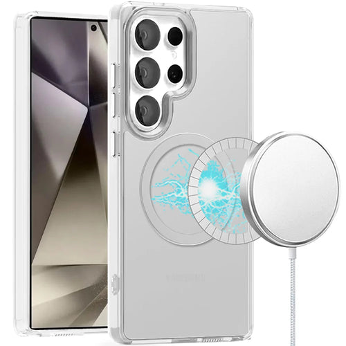 For Samsung Galaxy s25 Ultra Magnetic Circle Ring Transparent Premium Acrylic with Metal Buttons & Camera Raised Lip - Clear