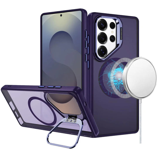 For Samsung s25 Ultra Fearless Tough HQ Metallic Hybrid with Camera Ring Stand [Magnetic Circle] Case - Dark Purple