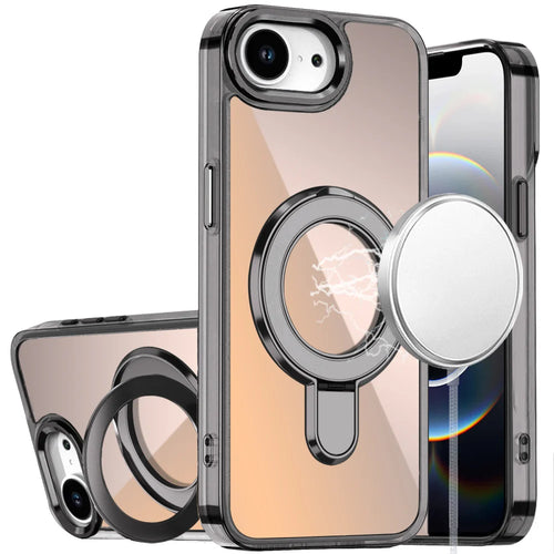 For iPhone 16E (E edition) / SE4 (2025) CHROME HQ Rotational Magnetic Ring Hybrid - Black