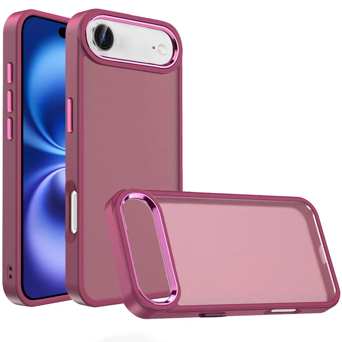 For iPhone 17 Air Polished Oil Thick Acrylic Metal Button Hybrid Case Cover - Burgundy