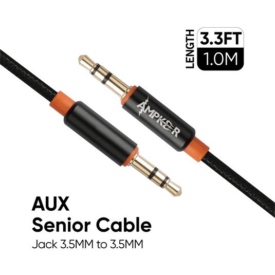 AUX CABLE Jack 3.5mm to 3.5mm - 3.3FT / 1M - Black  Black