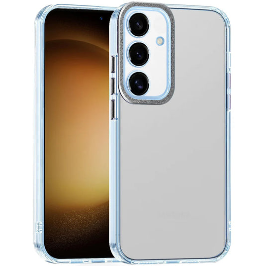 For Samsung Galaxy A26 Transparent Clear Hybrid with Matching Metal Buttons and Camera Protection - Black