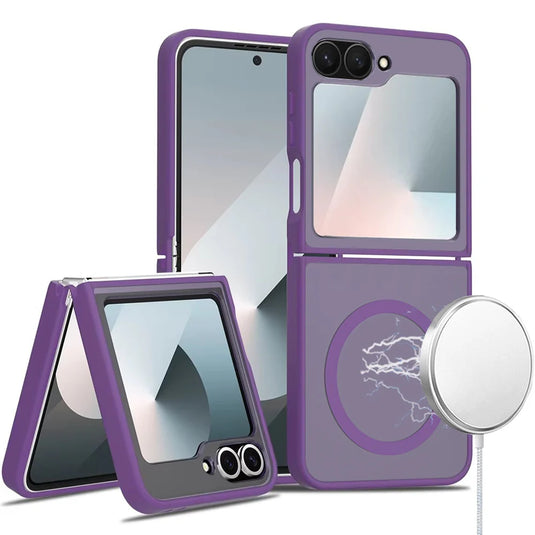 For Samsung Z Flip 6/Z Flip 7 FE [Magnetic Circle] Smooth Safe Matte Feel Hybrid Case - Dark Purple