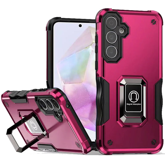 For Samsung Galaxy A36 OPTIMUM Magnetic Ring Stand Hybrid Case Cover - Hot Pink