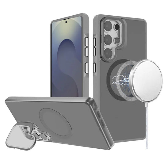 For Samsung s25 Ultra Frame Aluminium Camera Stand Metallic Buttons [Magnetic Circle] Tough HQ Hybrid Case - Gray