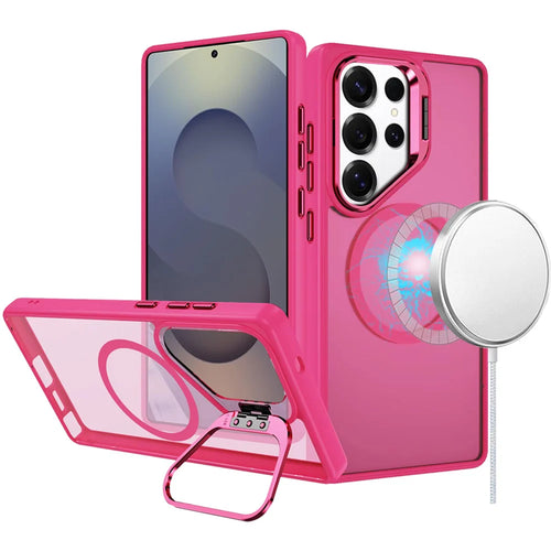 For Samsung s25 Ultra Fearless Tough HQ Metallic Hybrid with Camera Ring Stand [Magnetic Circle] Case - Hot Pink