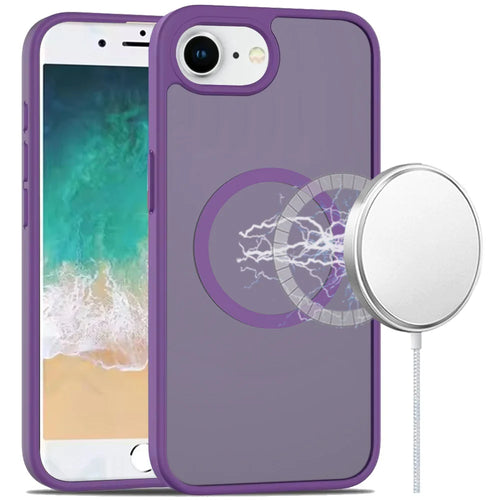 For iPhone SE4 [Magnetic Circle] Smooth Safe Matte Feel Hybrid Case - Dark Purple