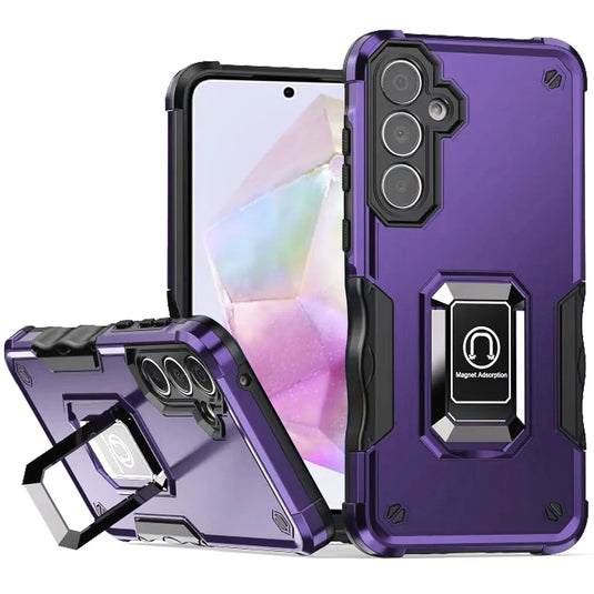 For Samsung Galaxy A36 OPTIMUM Magnetic Ring Stand Hybrid Case Cover - Dark Purple