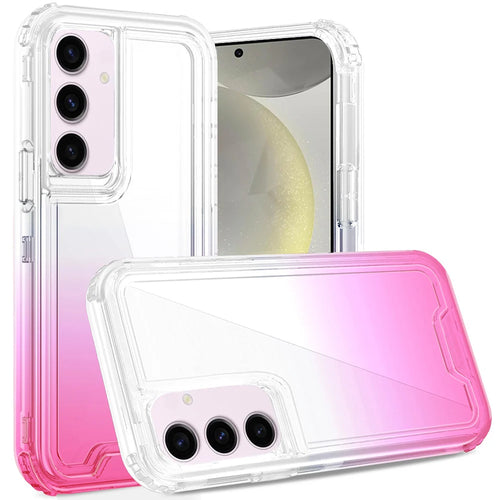 For Samsung s25 Plus/s24 Plus 3in1 Two Tone Shockproof Transparent Hybrid Case - Clear + Pink
