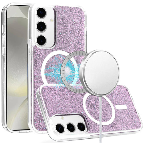 For Samsung s25/s24 Epoxy Glitter [Magnetic Circle] ShockProof Hybrid 2.5mm Thick - Light Purple