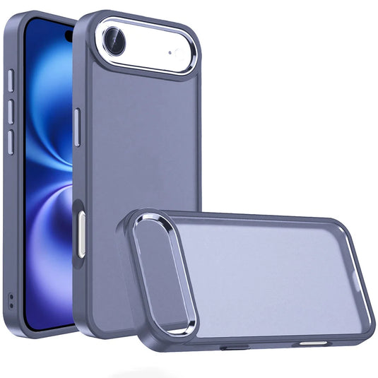 For iPhone 17 Air Polished Oil Thick Acrylic Metal Button Hybrid Case Cover - Dark Blue
