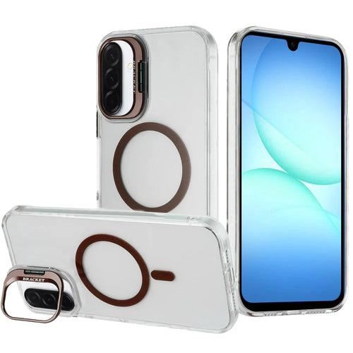 For Samsung A17 5G Transparent HQ Hybrid with Metallic Camera Stand Magnetic Ring Case - Desert Gold