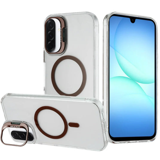 For Samsung A17 5G Transparent HQ Hybrid with Metallic Camera Stand Magnetic Ring Case - Desert Gold