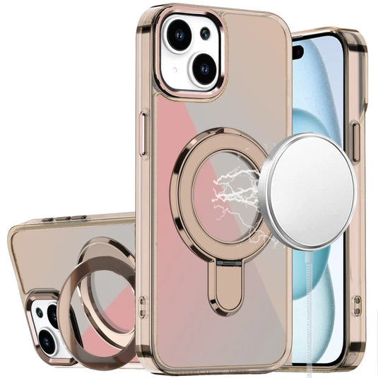 For iPhone 15 CHROME HQ Rotational Magnetic Ring Hybrid - Desert Titanium