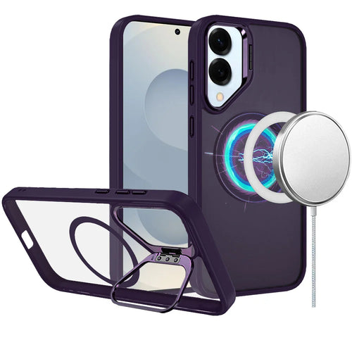 For Samsung Galaxy s25 Edge Fearless Tough HQ Metallic Hybrid with Camera Ring Stand [Magnetic Circle] Case - Dark Purple