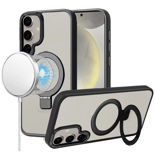 For Samsung s25 Plus/s24 Plus Metal Chrome Kickstand [Magnetic Circle] Shockproof Matching Camera Hybrid - Black