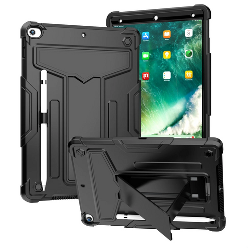 For Apple iPad 9th 8th 7th Gen 10.2 inch Tablet Vertical 3in1 Tough Hybrid Kickstand - Black/Black Apple iPad 9th 8th 7th Gen 10.2 inch Black / Black