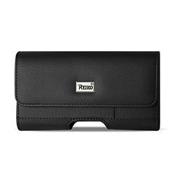 Reiko Horizontal Leather Pouch With Card Holder In Black (6.6X3.5X0.7 Inches) For Universal - Black