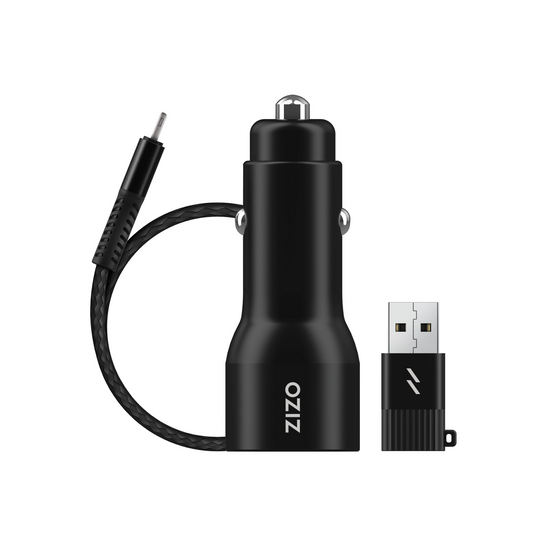 ZIZO PowerVault Bundle Car Charger + Type C to C Cable + USB to Type C Adapter - Black Universal Black