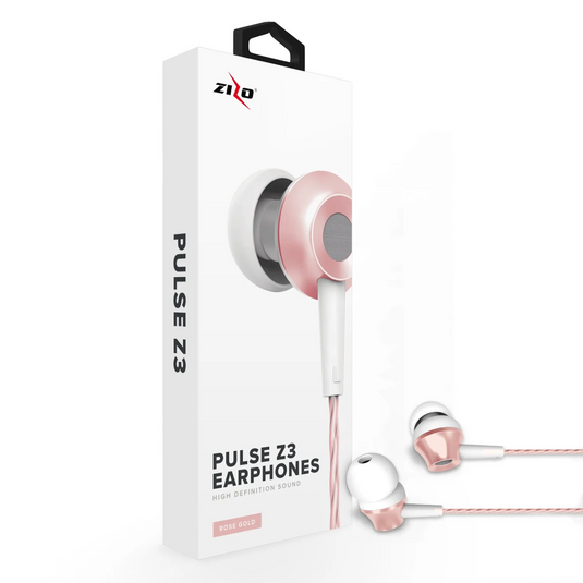 ZizoAmp Pulse Z3 In Ear Headphones with Dynamic Amp Sound Earphones Earbuds Universal Rose Gold