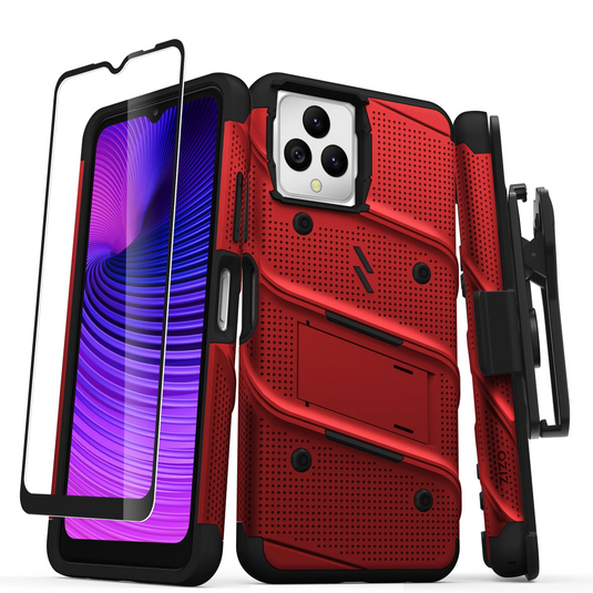 ZIZO BOLT Bundle T-Mobile REVVL 6 5G Case with Tempered Glass - Red REVVL 6 5G Red & Black