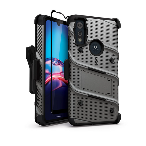 ZIZO BOLT Series Moto E (2020) Case with Tempered Glass - Gun Metal Gray Moto E (2020) Gun Metal Gray & Black