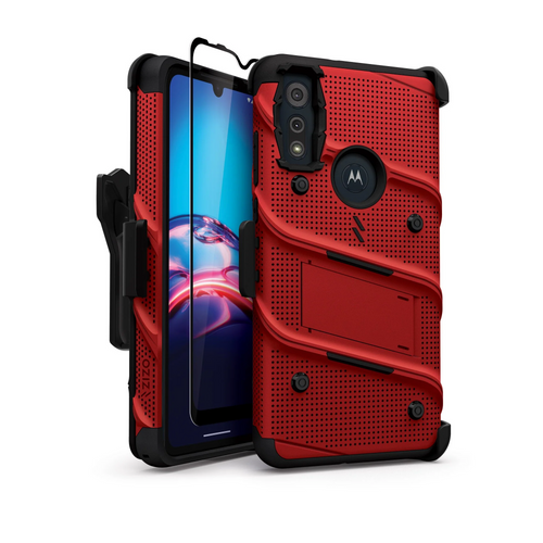 ZIZO BOLT Series Moto E (2020) Case with Tempered Glass - Red & Black Moto E (2020) Red & Black