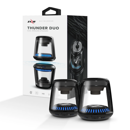 ZIZO THUNDER DUO TWS Wireless Bluetooth Speaker [LED Illuminated] -  Rechargeable Battery Built-in Microphone and Magnetic Base (Black) Universal Black