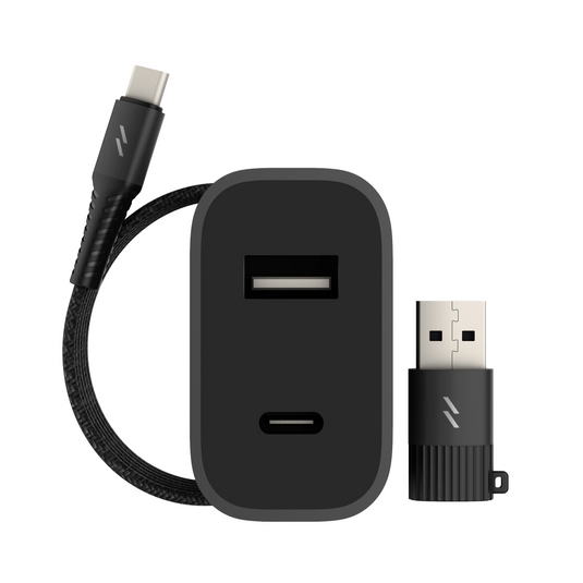 ZIZO PowerVault Bundle Travel Charger + Type C to Lightning Cable + USB to Type C Adapter - Black Universal Black