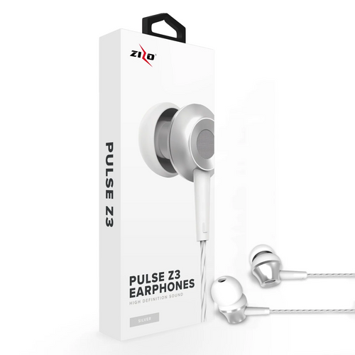 ZizoAmp Pulse Z3 In Ear Headphones with Dynamic Amp Sound Earphones Earbuds Universal Silver