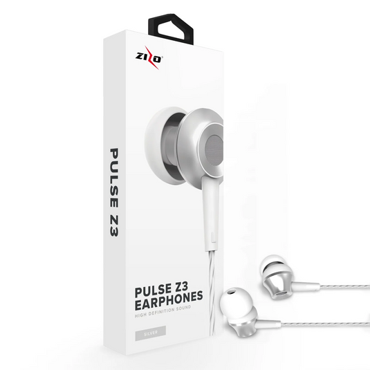 ZizoAmp Pulse Z3 In Ear Headphones with Dynamic Amp Sound Earphones Earbuds Universal Silver