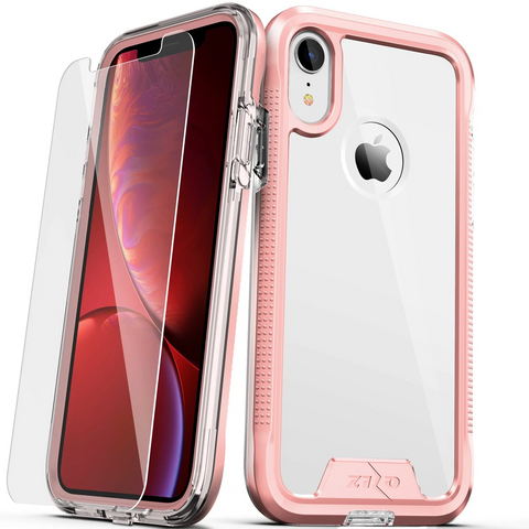 For iPhone XR- Zizo ION Triple Layered Hybrid Case with Tempered Glass Screen Protector (Rose Gold/Clear) iPhone XR Rose Gold & Clear