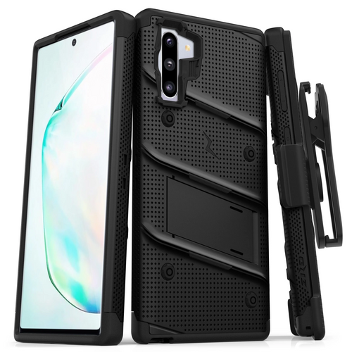 ZIZO BOLT Samsung Galaxy Note 10 Case - Built-In Kickstand Belt Holster Lanyard (Black/Black) Samsung Galaxy Note 10 Black & Black