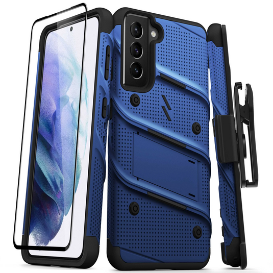 ZIZO BOLT Series Galaxy S21 5G Case with Tempered Glass (No Fingerprint Sensor) - Blue & Black Galaxy S21 5G Blue & Black
