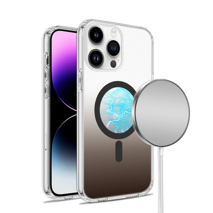 For Apple iPhone 14 PRO 6.1 [Magnetic Circle] Frosted Two Tone IMD Hybrid - Smoke