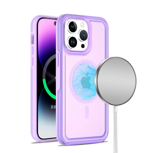 For Apple iPhone 14 PRO MAX 6.7 [Magnetic Circle] Compatible Glossy Oil Premium Hybrid Case Cover - Purple