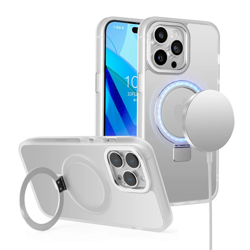 For iPhone 13 Pro Max [Magnetic Circle] Compatible Metal Surrounded Ring Stand Hybrid Case Cover - Clear